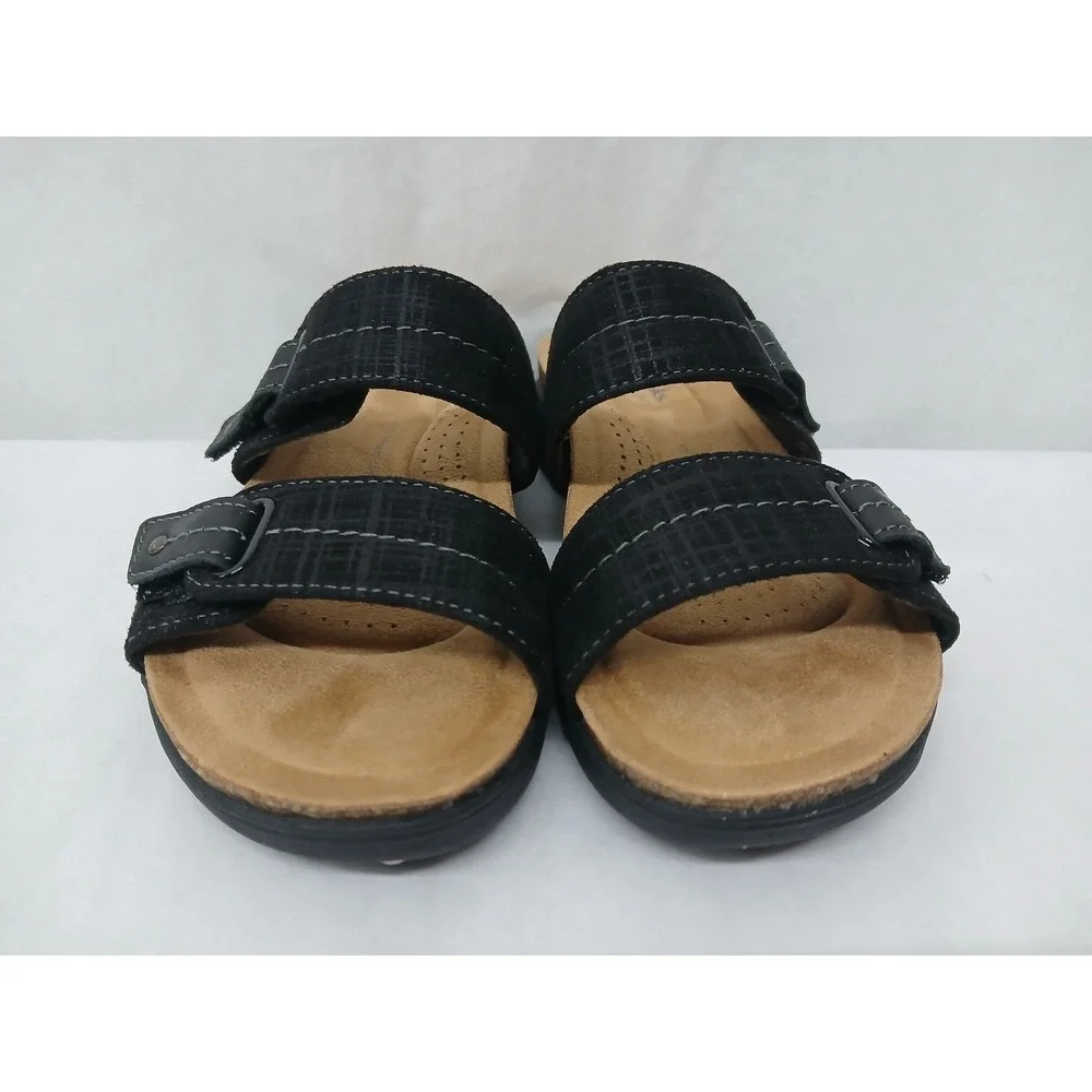 Clarks Women's April‎ Dusk Black Leather Adjustable Sandals 26172318 Sz 7